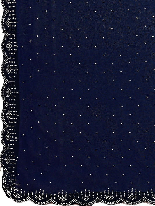 Leelavati Embroidered, Embellished Bollywood Georgette Saree (Dark Blue)