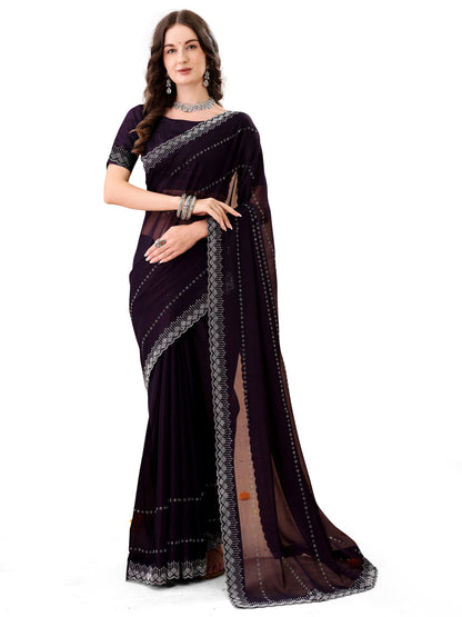 Leelavati Embellished Bollywood Chiffon Saree (Purple)