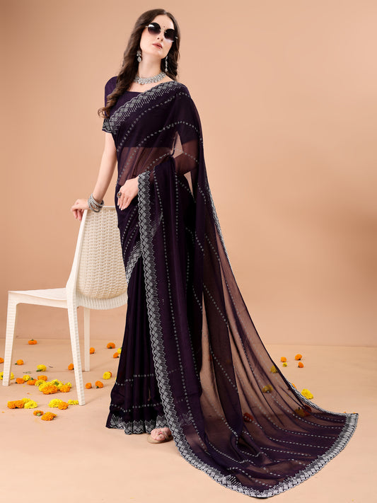 Leelavati Embellished Bollywood Chiffon Saree (Purple)