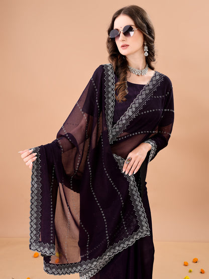 Leelavati Embellished Bollywood Chiffon Saree (Purple)