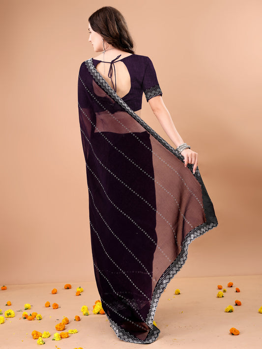 Leelavati Embellished Bollywood Chiffon Saree (Purple)