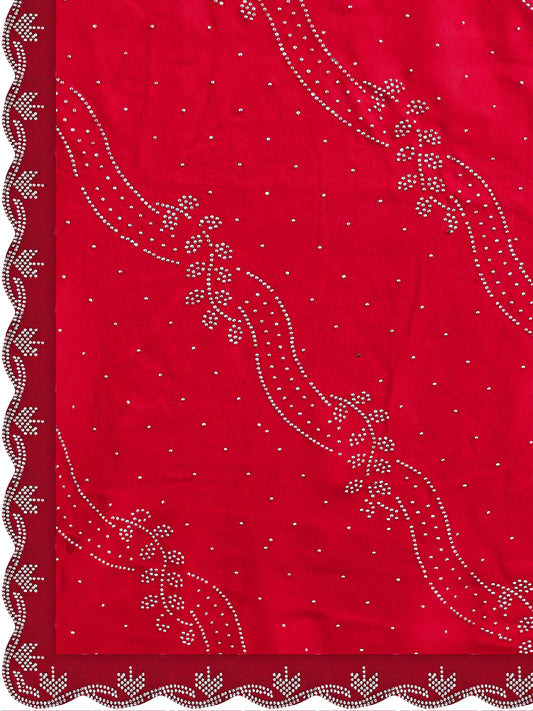 Leelavati Embroidered, Embellished Bollywood Georgette Saree (Red)