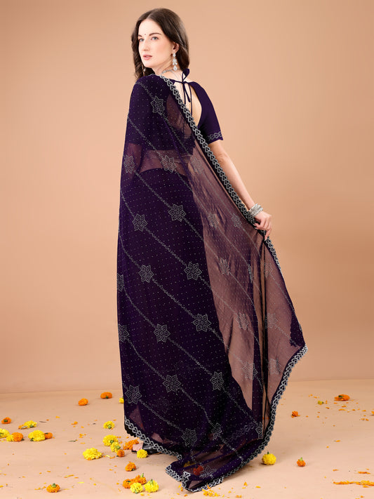 Leelavati Embroidered, Embellished Bollywood Georgette Saree (Purple)