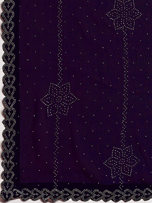 Leelavati Embroidered, Embellished Bollywood Georgette Saree (Purple)