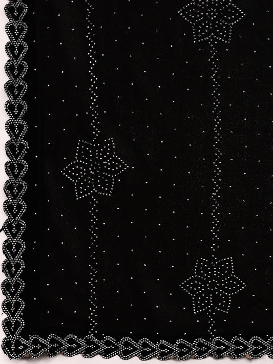 Leelavati Embroidered, Embellished Bollywood Georgette Saree (Black)