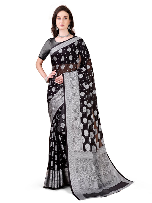 Leelavati Woven, Self Design Kanjivaram Pure Silk, Jacquard Saree (Black)