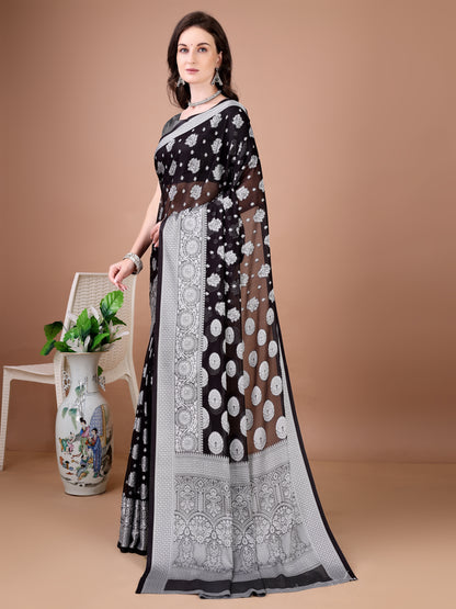 Leelavati Woven, Self Design Kanjivaram Pure Silk, Jacquard Saree (Black)