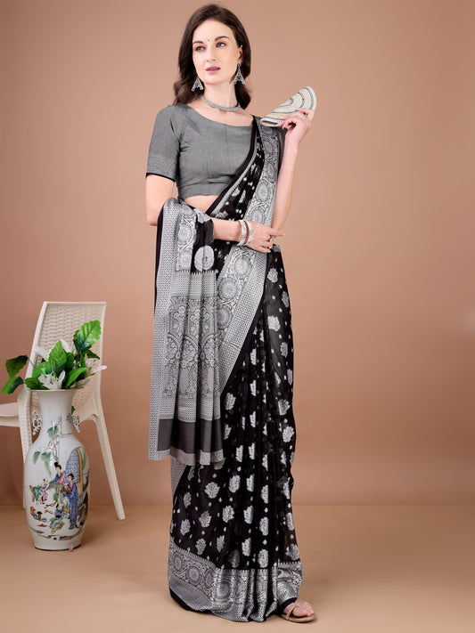 Leelavati Woven, Self Design Kanjivaram Pure Silk, Jacquard Saree (Black)