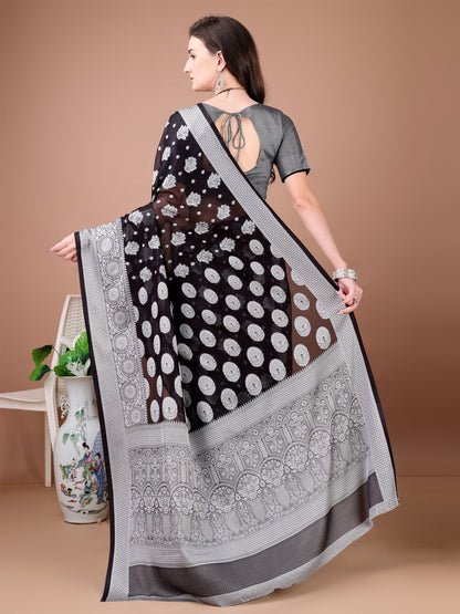 Leelavati Woven, Self Design Kanjivaram Pure Silk, Jacquard Saree (Black)