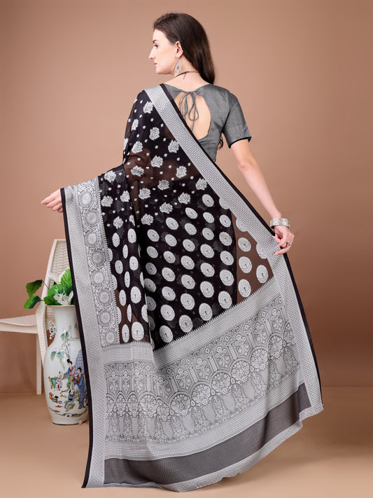 Leelavati Woven, Self Design Kanjivaram Pure Silk, Jacquard Saree (Black)