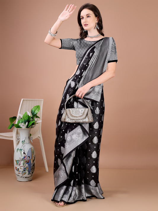 Leelavati Woven, Self Design Kanjivaram Pure Silk, Jacquard Saree (Black, Grey)
