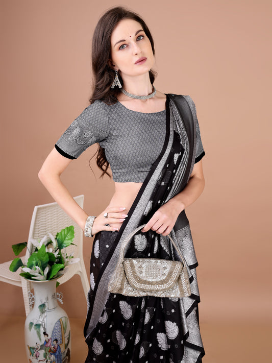 Leelavati Woven, Self Design Kanjivaram Pure Silk, Jacquard Saree (Black, Grey)