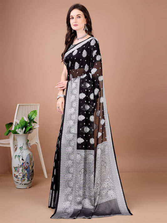 Leelavati Woven, Self Design Kanjivaram Pure Silk, Jacquard Saree (Black, Grey)