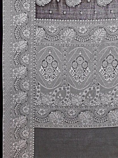 Leelavati Woven, Self Design Kanjivaram Pure Silk, Jacquard Saree (Black, Grey)