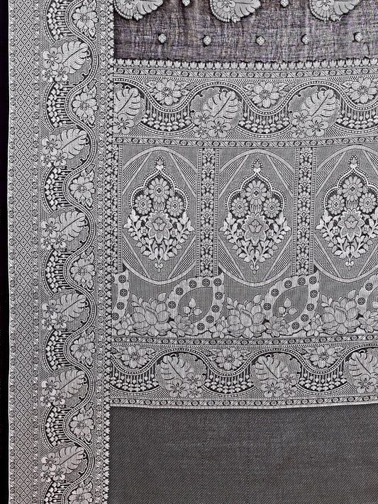 Leelavati Woven, Self Design Kanjivaram Pure Silk, Jacquard Saree (Black, Grey)