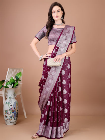 Leelavati Woven, Self Design Kanjivaram Pure Silk, Jacquard Saree (Purple)