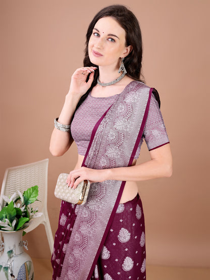 Leelavati Woven, Self Design Kanjivaram Pure Silk, Jacquard Saree (Purple)
