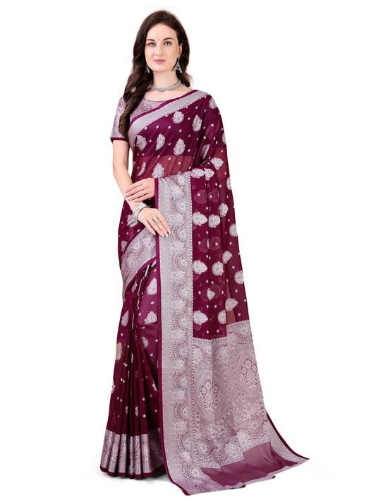 Leelavati Woven, Self Design Kanjivaram Pure Silk, Jacquard Saree (Purple)