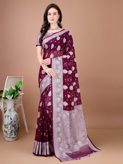 Leelavati Woven, Self Design Kanjivaram Pure Silk, Jacquard Saree (Purple)