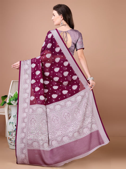 Leelavati Woven, Self Design Kanjivaram Pure Silk, Jacquard Saree (Purple)