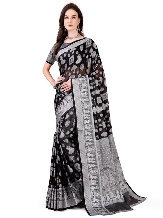 Leelavati Woven, Self Design Kanjivaram Pure Silk, Jacquard Saree (Black)