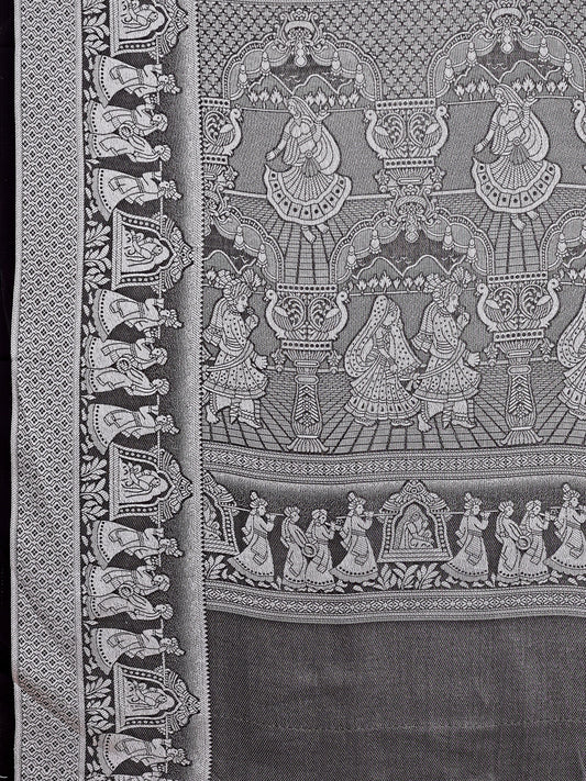 Leelavati Woven, Self Design Kanjivaram Pure Silk, Jacquard Saree (Black)
