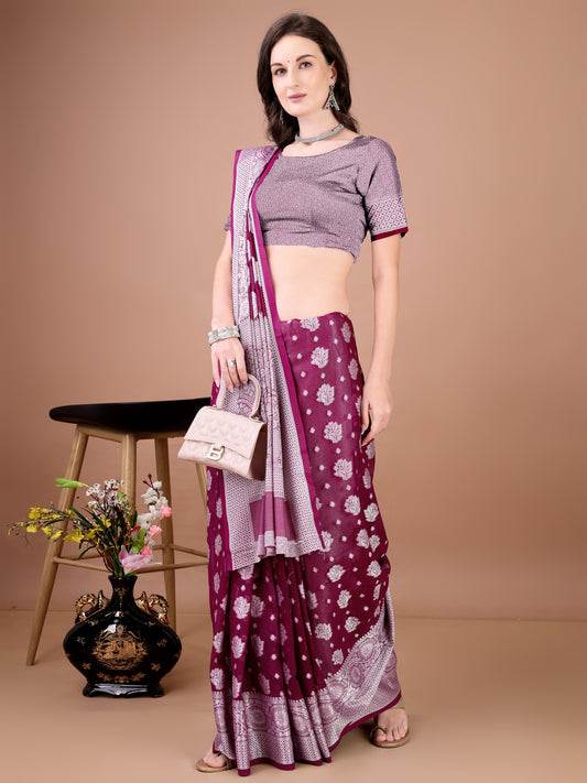 Leelavati Woven, Self Design Kanjivaram Pure Silk, Jacquard Saree (Purple)
