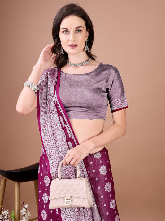Leelavati Woven, Self Design Kanjivaram Pure Silk, Jacquard Saree (Purple)