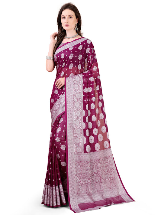 Leelavati Woven, Self Design Kanjivaram Pure Silk, Jacquard Saree (Purple)