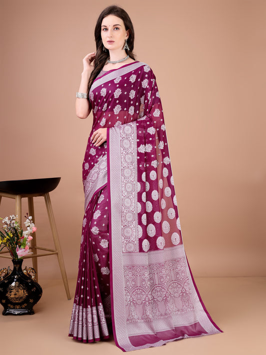 Leelavati Woven, Self Design Kanjivaram Pure Silk, Jacquard Saree (Purple)
