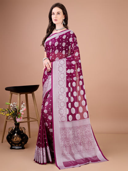 Leelavati Woven, Self Design Kanjivaram Pure Silk, Jacquard Saree (Purple)