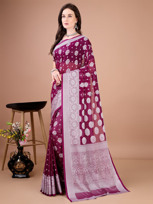 Leelavati Woven, Self Design Kanjivaram Pure Silk, Jacquard Saree (Purple)