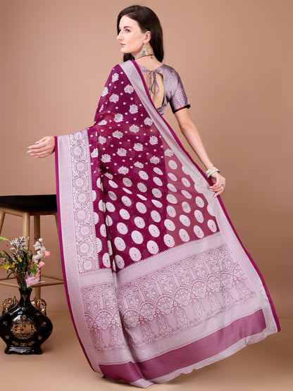 Leelavati Woven, Self Design Kanjivaram Pure Silk, Jacquard Saree (Purple)