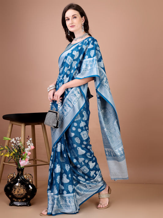 Leelavati Woven, Self Design Kanjivaram Pure Silk, Jacquard Saree (Light Blue)