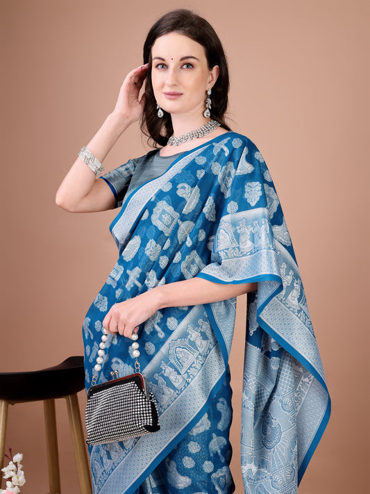 Leelavati Woven, Self Design Kanjivaram Pure Silk, Jacquard Saree (Light Blue)