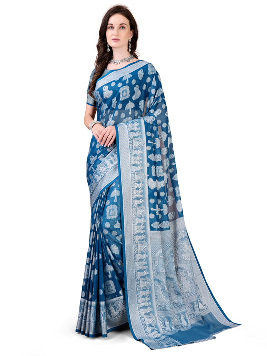 Leelavati Woven, Self Design Kanjivaram Pure Silk, Jacquard Saree (Light Blue)