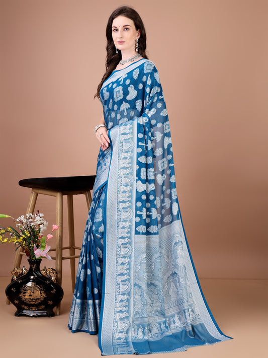Leelavati Woven, Self Design Kanjivaram Pure Silk, Jacquard Saree (Light Blue)
