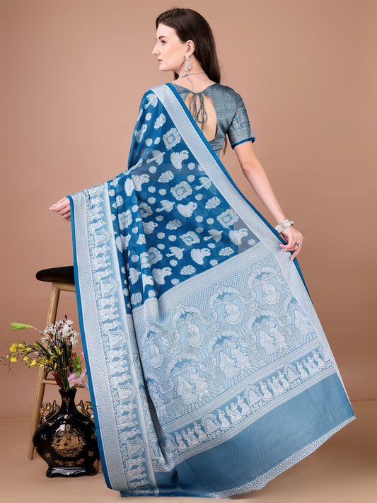 Leelavati Woven, Self Design Kanjivaram Pure Silk, Jacquard Saree (Light Blue)