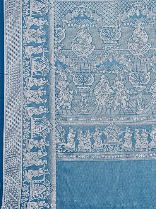 Leelavati Woven, Self Design Kanjivaram Pure Silk, Jacquard Saree (Light Blue)