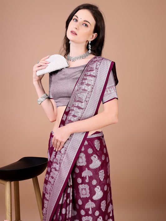 Leelavati Woven, Self Design Kanjivaram Pure Silk, Jacquard Saree (Purple)