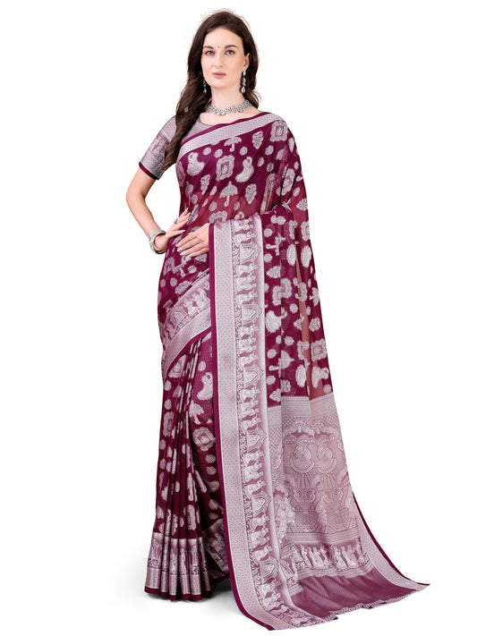 Leelavati Woven, Self Design Kanjivaram Pure Silk, Jacquard Saree (Purple)