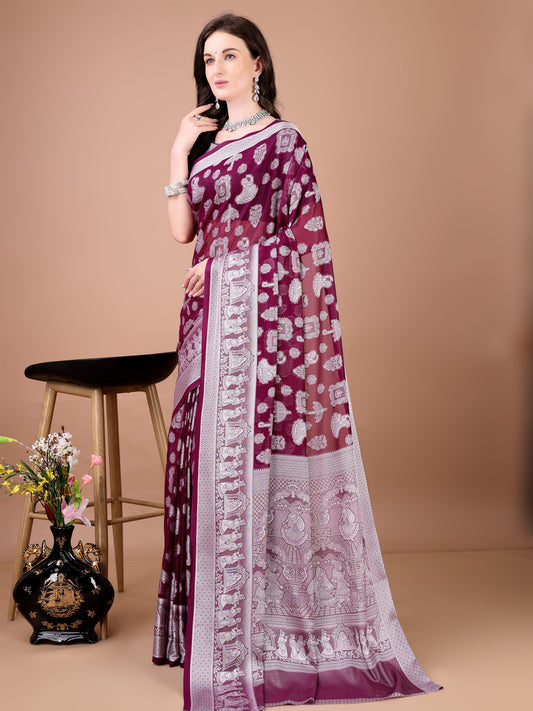 Leelavati Woven, Self Design Kanjivaram Pure Silk, Jacquard Saree (Purple)