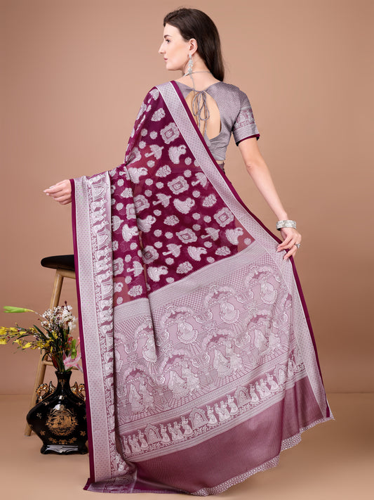 Leelavati Woven, Self Design Kanjivaram Pure Silk, Jacquard Saree (Purple)