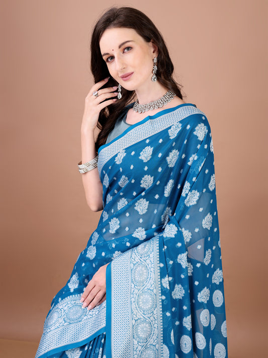 Leelavati Woven, Self Design Kanjivaram Pure Silk, Jacquard Saree (Light Blue)
