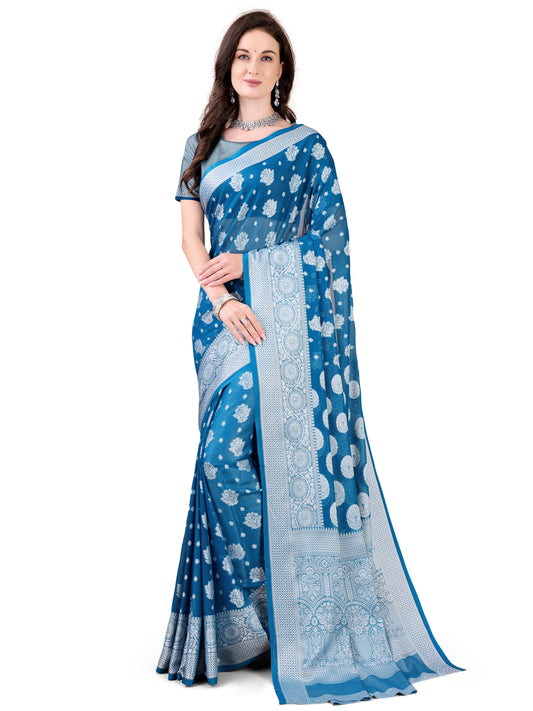 Leelavati Woven, Self Design Kanjivaram Pure Silk, Jacquard Saree (Light Blue)