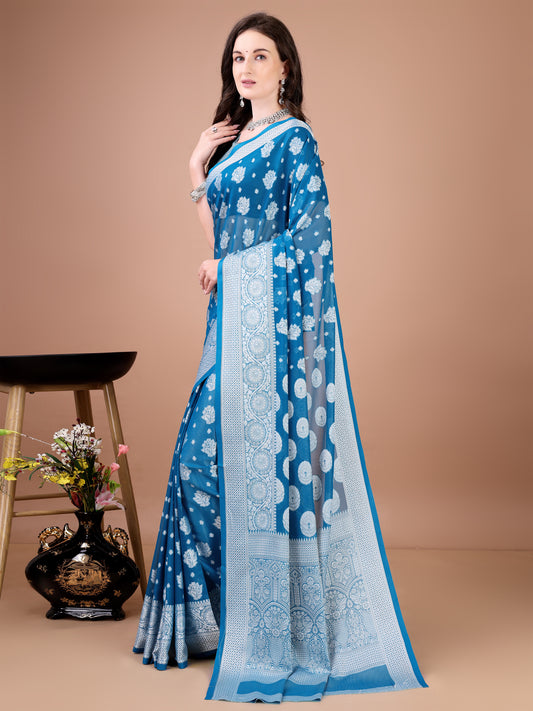 Leelavati Woven, Self Design Kanjivaram Pure Silk, Jacquard Saree (Light Blue)