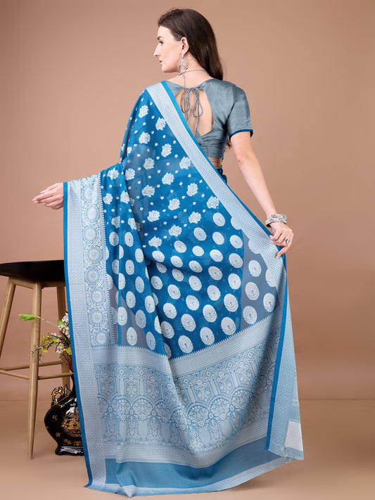 Leelavati Woven, Self Design Kanjivaram Pure Silk, Jacquard Saree (Light Blue)