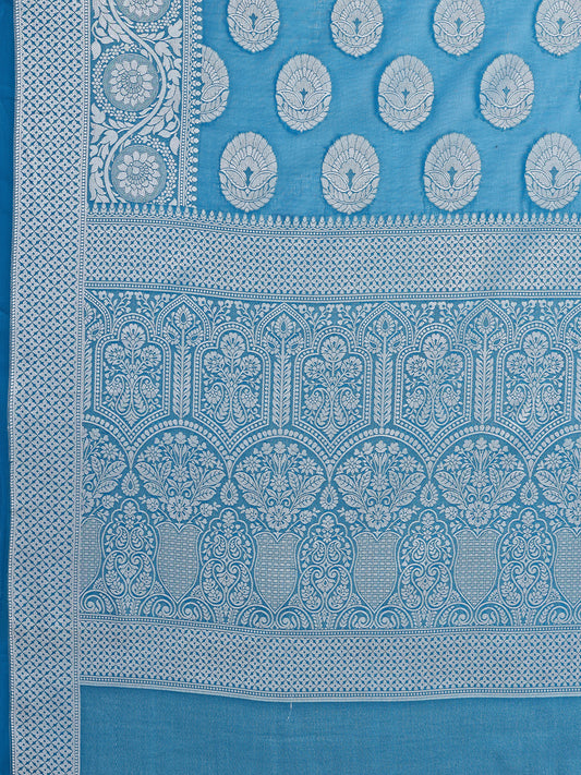 Leelavati Woven, Self Design Kanjivaram Pure Silk, Jacquard Saree (Light Blue)