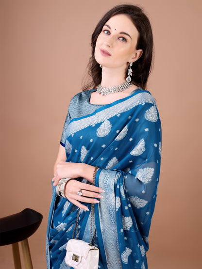Leelavati Woven, Self Design Kanjivaram Pure Silk, Jacquard Saree (Light Blue)