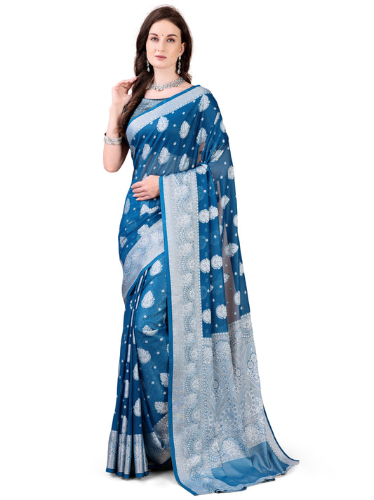 Leelavati Woven, Self Design Kanjivaram Pure Silk, Jacquard Saree (Light Blue)